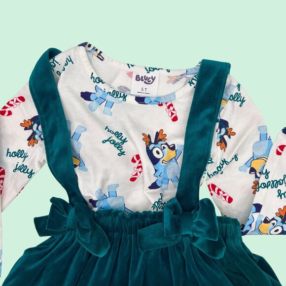4 PC LOT OF KIDS CHRISTMAS OUTFITS GARANIMALS BLUEY SWEATER TOP & PINAFORE SKIRT - Picture 6 of 8